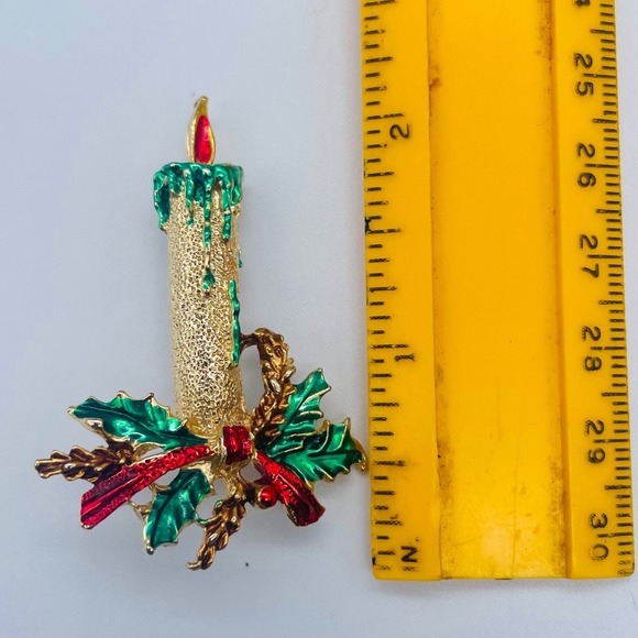 Vintage Christmas Candle Brooch Pin Gerrys 2.25" 5.5cm - Picture 2 of 3